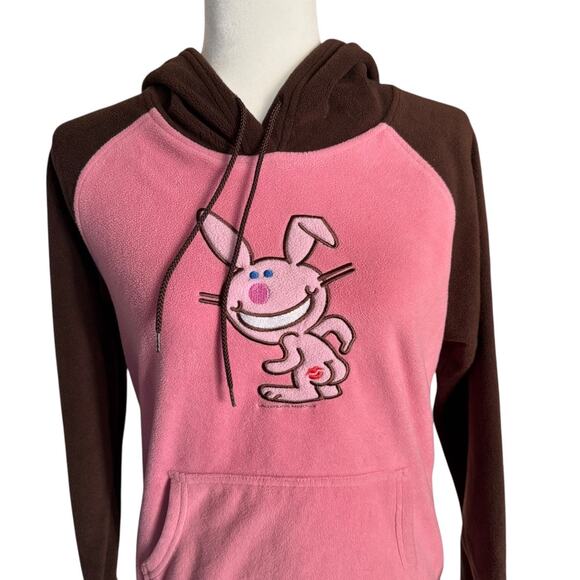 It’s Happy Bunny Vintage Y2K Kiss my A** Pink Fleece Hoodie Size M - Picture 2 of 12